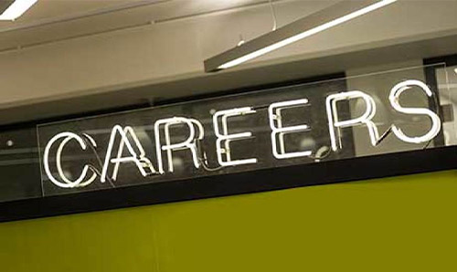 The careers office sign in neon lights